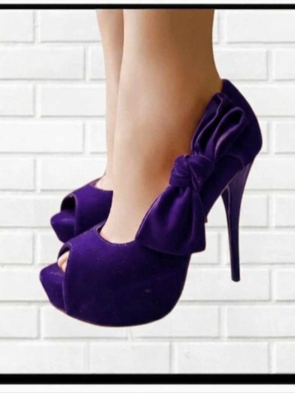 BONNIBEL Purple Velvet Bow Peep Toe Platform Stiletto Pumps Heels NIB Size 6.5